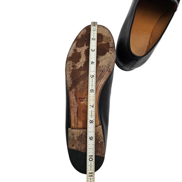 Gucci Jordaan Horsebit Slip On Flat Loafer Black Leather Gold Size 40 US 10 - Picture 12 of 12